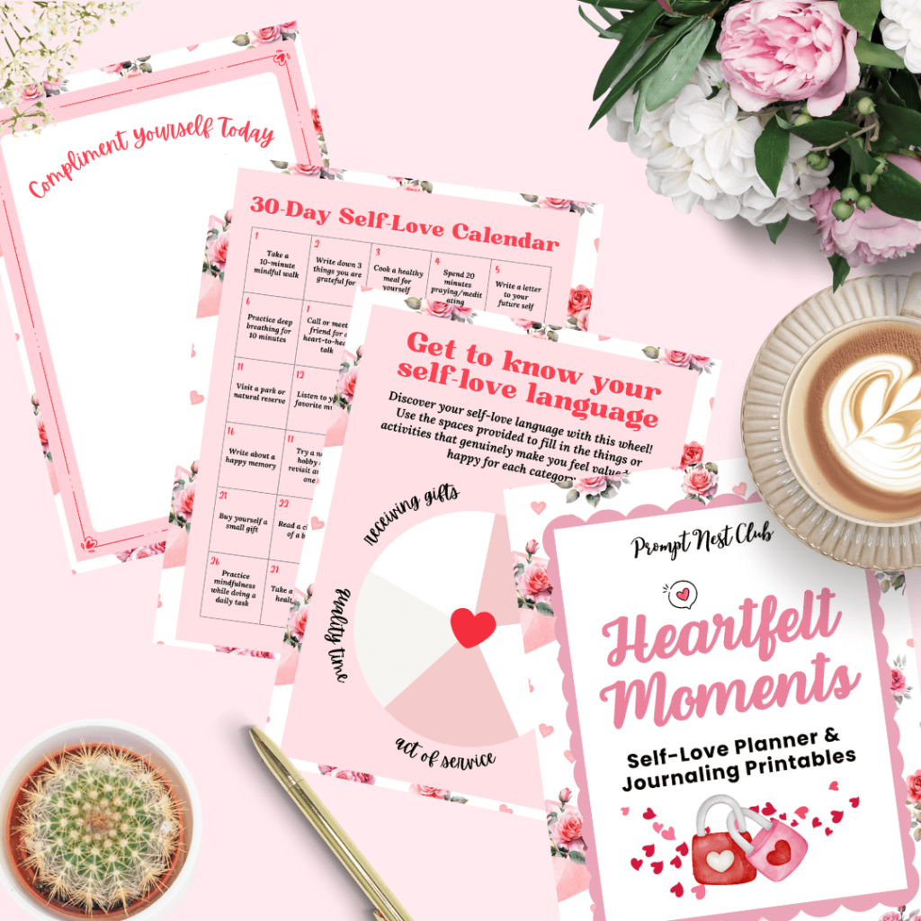 Prompts Nest Club Heartfelt Moments Self-Love Planner & Journaling Printables